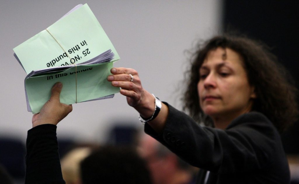 Ballot papers for AV referendum are handled at Manchester Central.