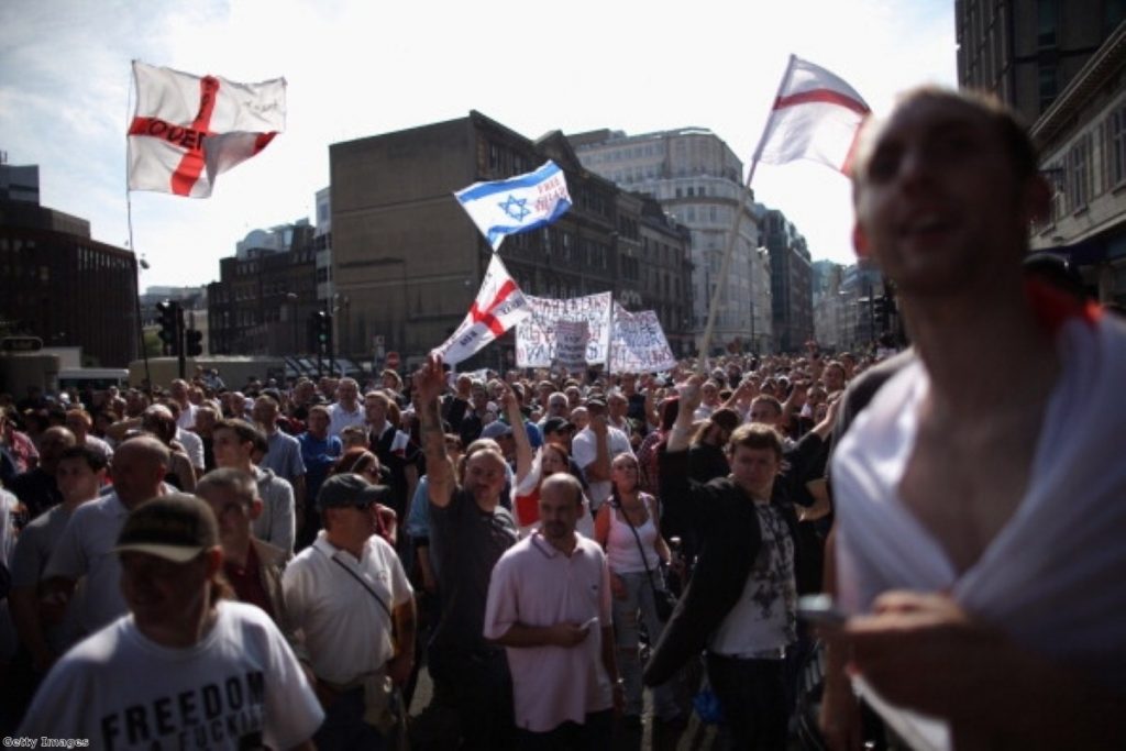 The far-right English Defence League, marching through Tower Hamlets last year.