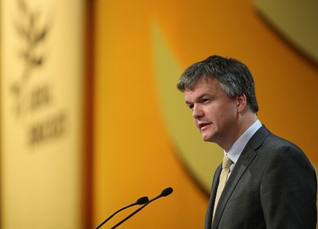 Michael Moore addresses the Liberal Democrat party conference in Birmingham