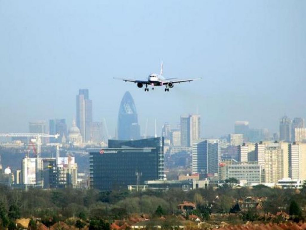 An aircraft approaches London