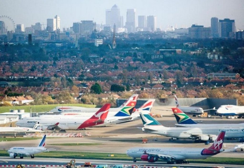 Heathrow airport, with London