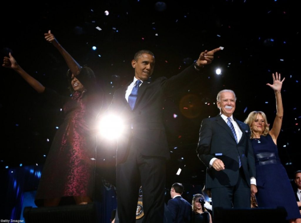 Barack Obama, Joe Biden and wives greet the crowds on election night