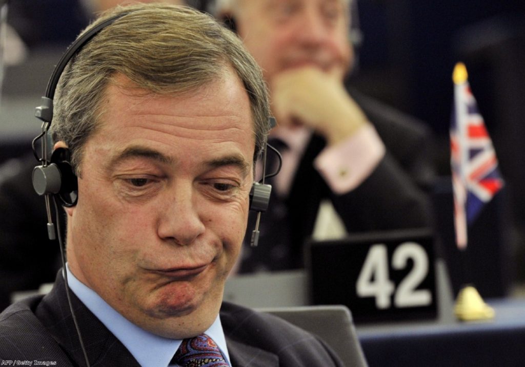 Nigel Farage in a typically enthusiastic mood in Brussels