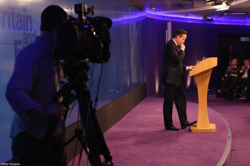 Cameron makes his speech on a European referendum, after he buckled to pressure from Ukip and his own backbenchers 