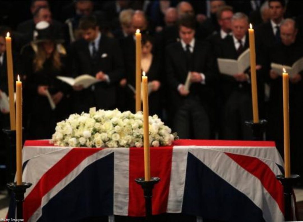 Margaret Thatcher's coffin in St Paul's