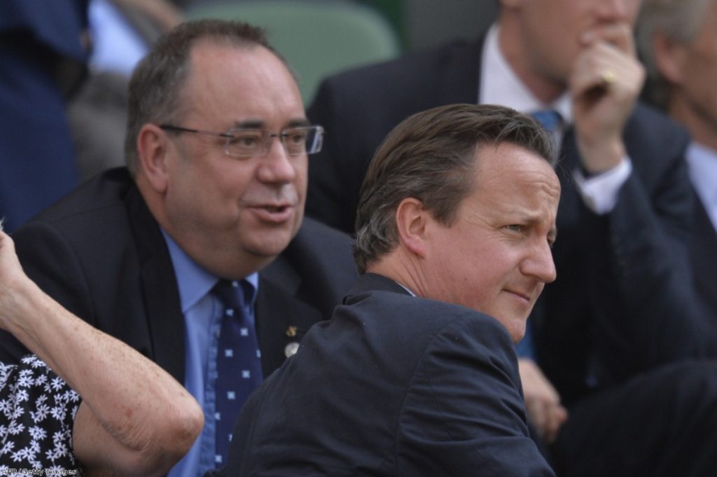 Looking ahead. Cameron and Salmond sit together during the Wimbledon final 