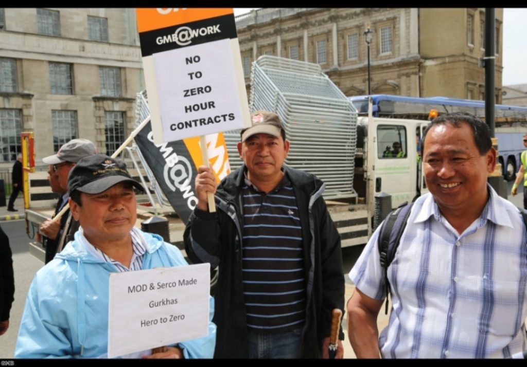 Former Gurkhas protest against zero hour contracts