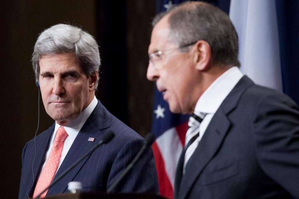 US secretary of state John Kerry listens to Russian foreign minister Sergei Lavrov 