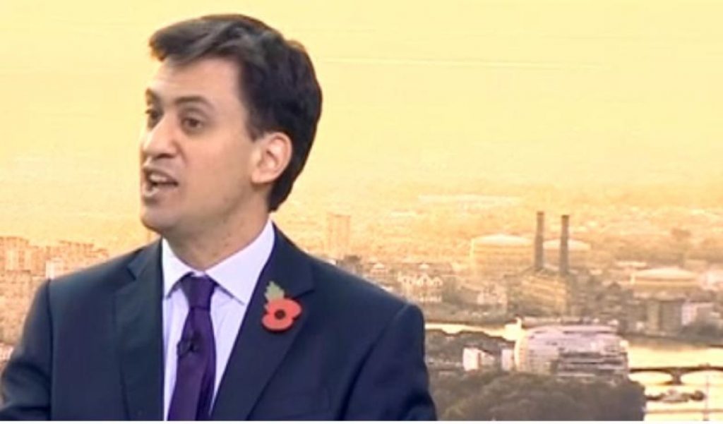 Ed Miliband delivering hiscost of living speech in Battersea Power Station 