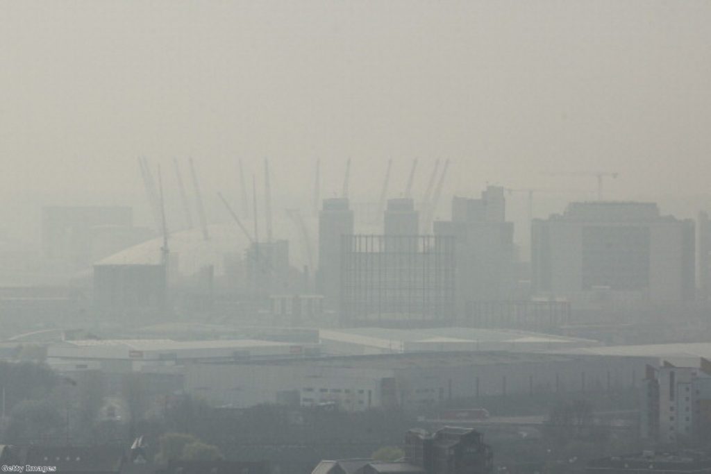 Traffic pollution hanging over East London earlier this year. 