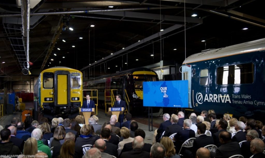 George Osborne and David Cameron speak at a Conservative campaign event