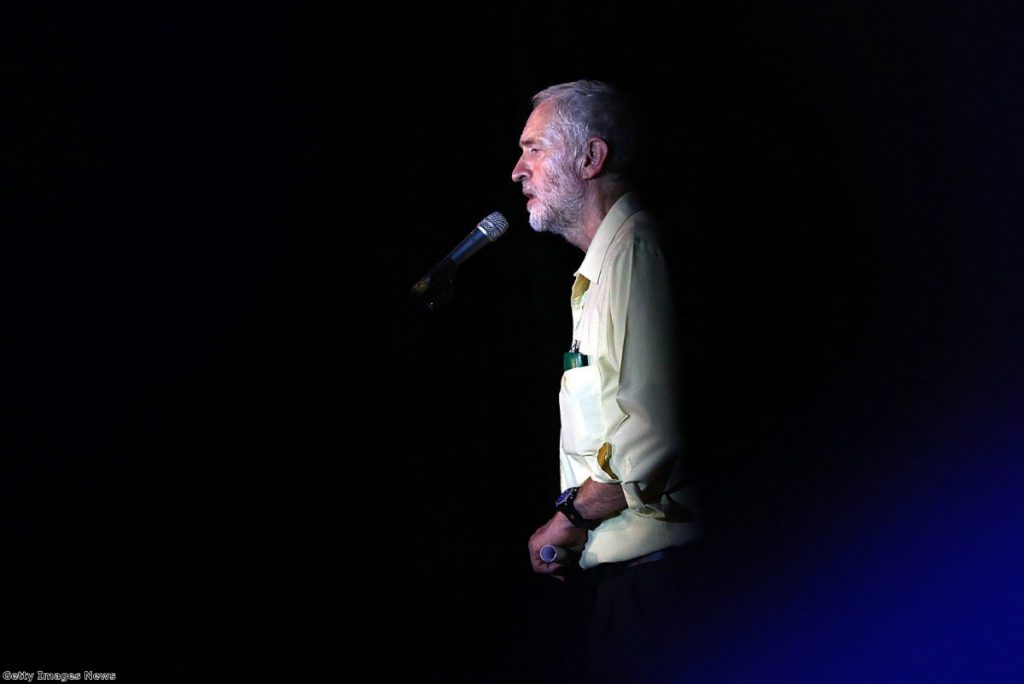 Corbyn speaks to supporters at a Labour party leadership rally on August 3 in London 