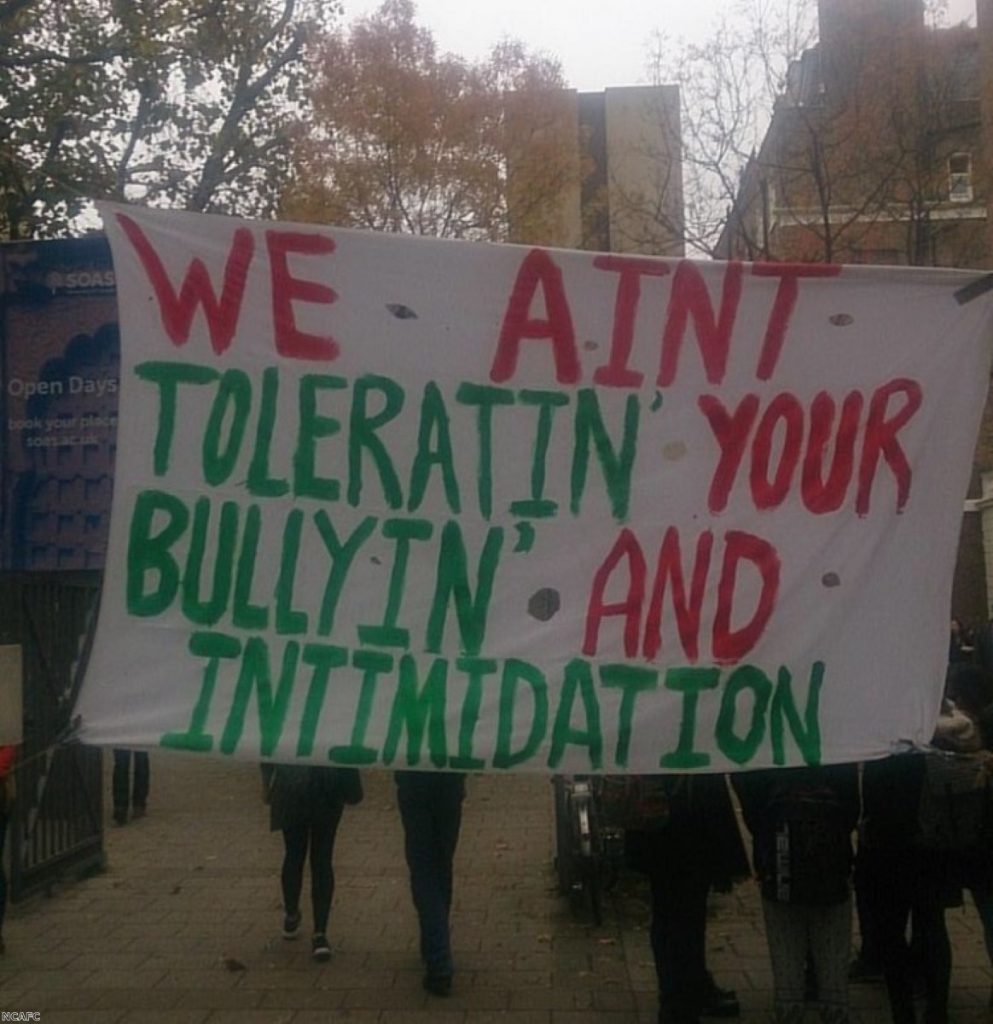 Protesters are gathering outside the university for a second day 