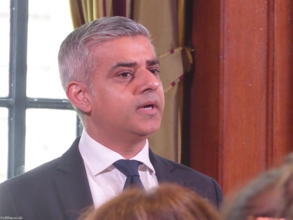 Sadiq Khan speaking at an event in Westminster today 