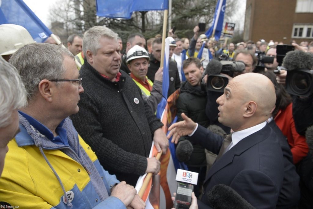 Sajid Javid met with steel workers at Port Talbot on Friday