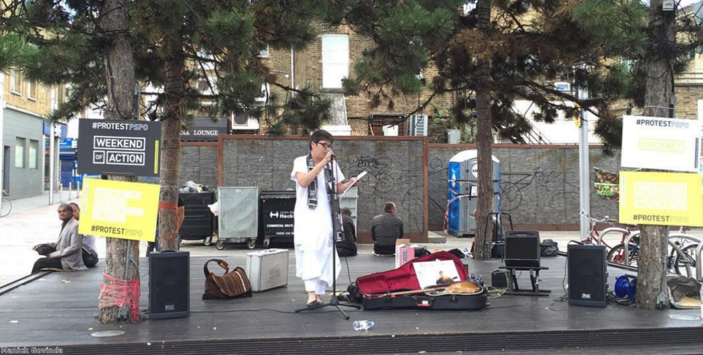 Speaker at a protest in Hackney to highlight the use of PSPOs by local councils