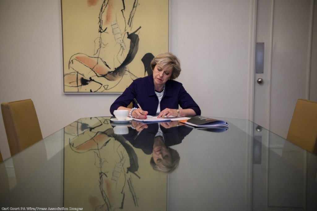 Theresa May prepares her Tory conference speech in Birmingham in 2016. The party faces a significant demographic problem in its elderly membership 