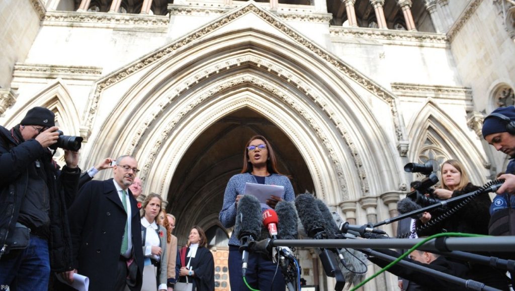 Gina Miller speaks to the media outside the High Court in London 