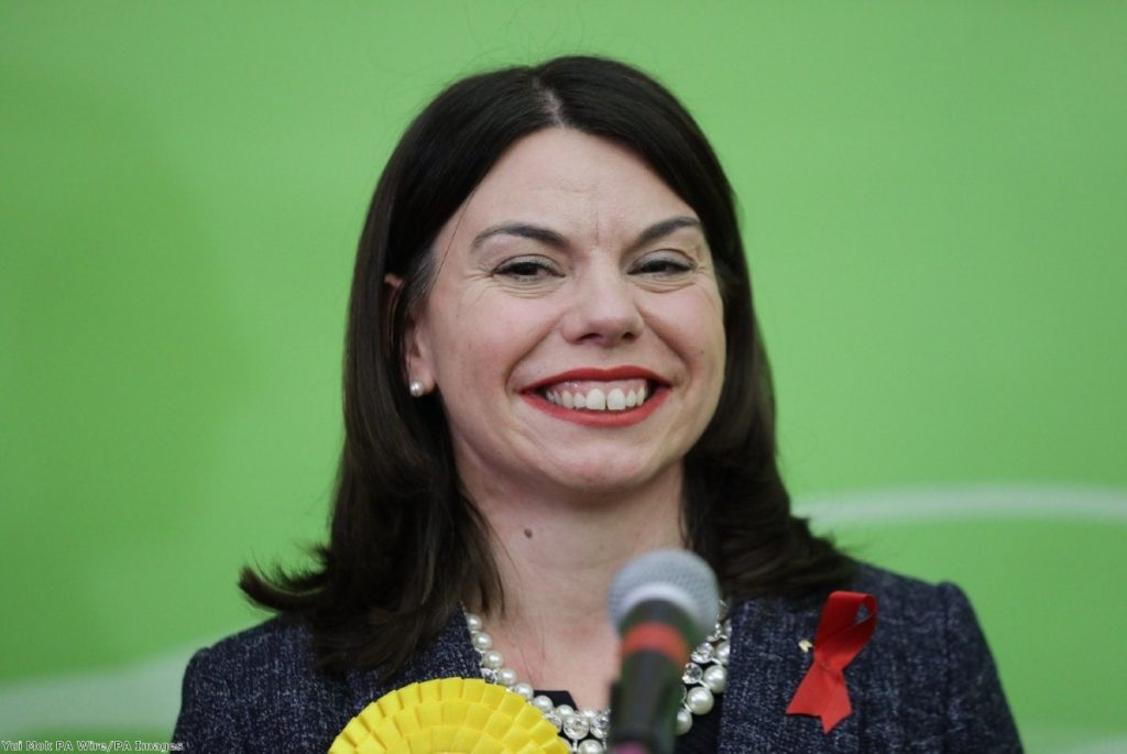 Liberal Democrat candidate Sarah Olney celebrates after winning the Richmond Park by-election 