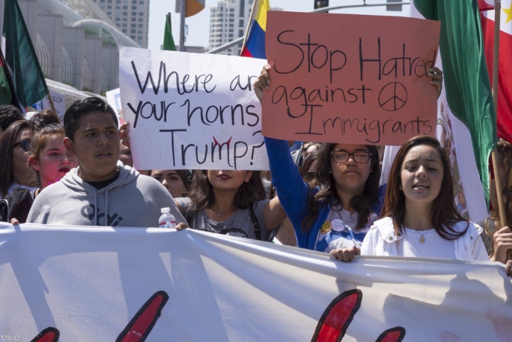 Protesters at an anti-Trump march in California 