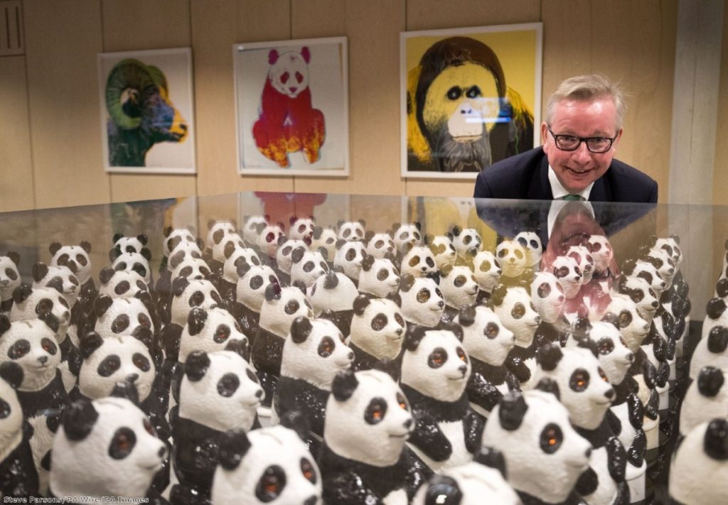 Michael Gove at an art installation - his first speech in his new job struck an upbeat tone