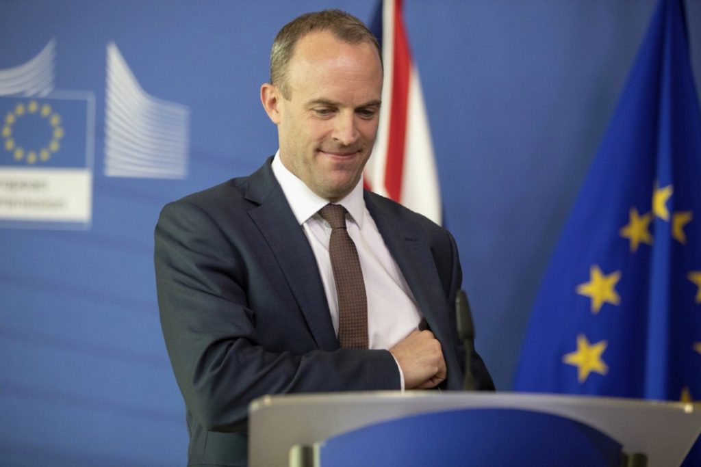 Dominic Raab stands alongside Michel Barnier in Brussels yesterday. The government is releasing no-deal preparedness reports this week. Copyright: PA 