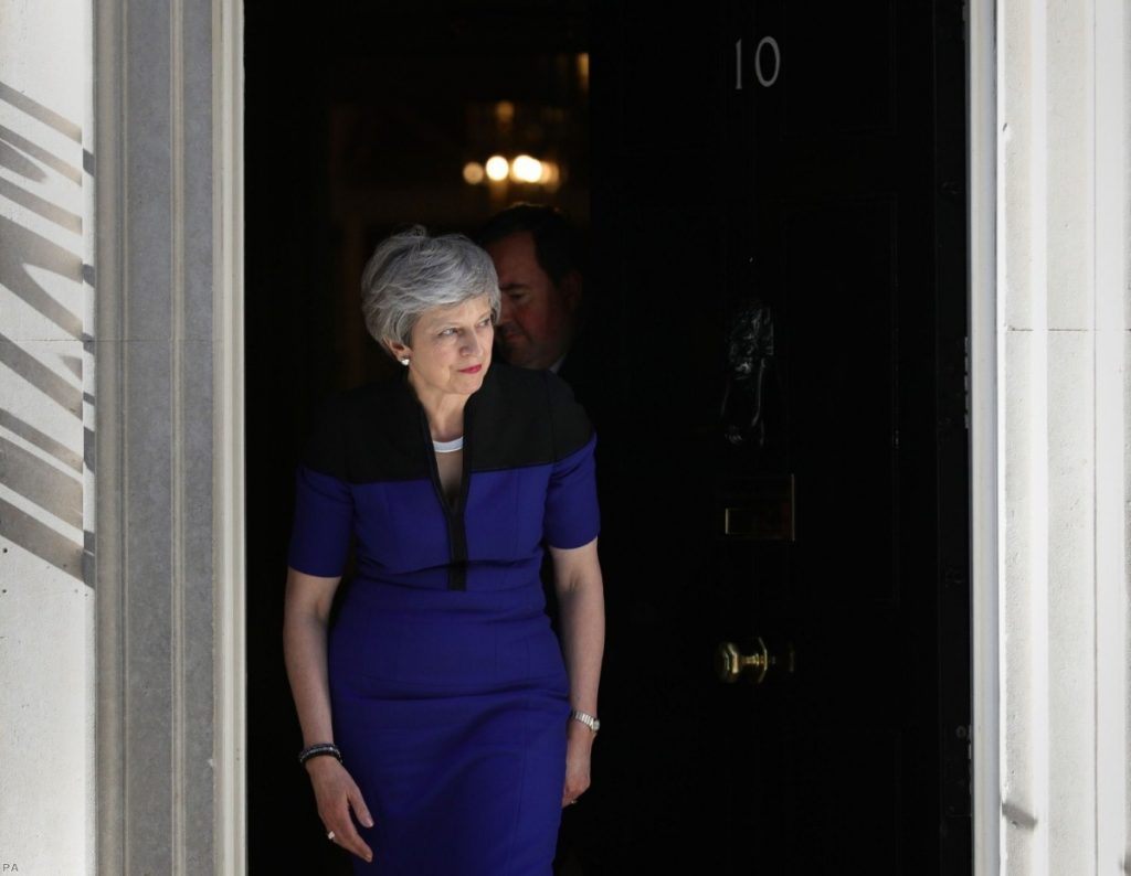 May leaves No.10 for a meeting with to Nato secretary general Jens Stoltenberg earlier this week. 