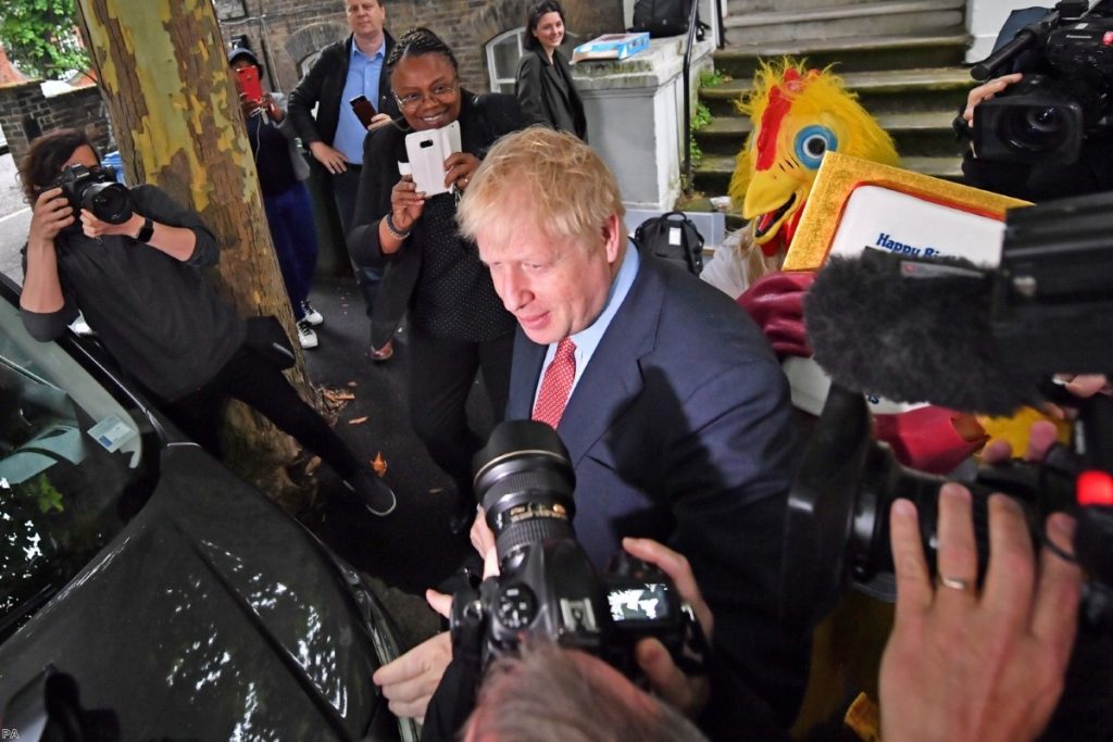 Conservative party leadership contender Boris Johnson leaving his home in south London this morning. 