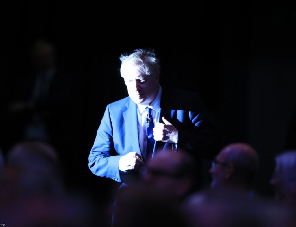 Johnson arrives to speak during a Tory leadership hustings in Manchester over the weekend 