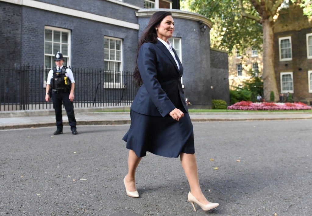 Priti Patel leaves Downing Street after being made home secretary 