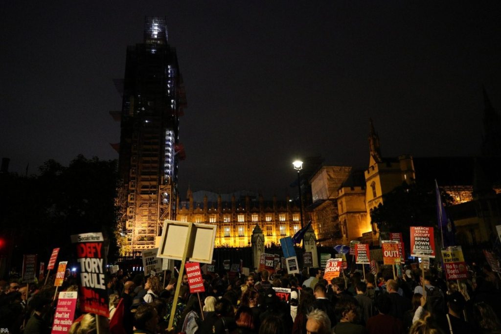 Protests took place outside parliament as the debate happened in the Commons. 