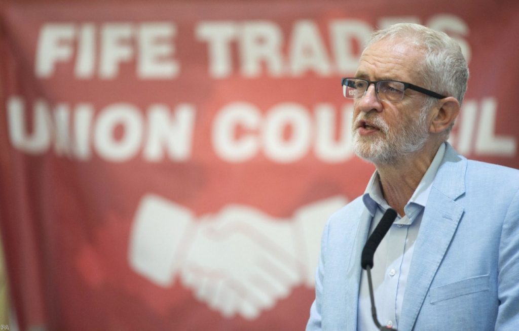 Jeremy Corbyn delivers a speech to the Scottish Trades Union Congress. His position on Brexit has shifted in recent months. 