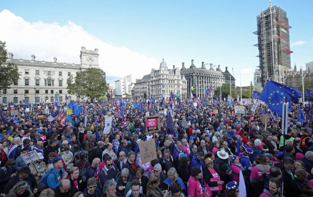 Huge crowds demanded a second referendum outside parliament as MPs voted today 