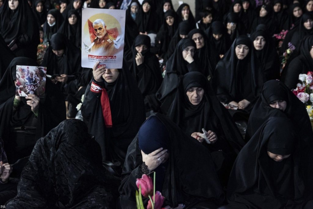 Women in Iran mourn the killing of Qasem Soleimani four days after his death. 