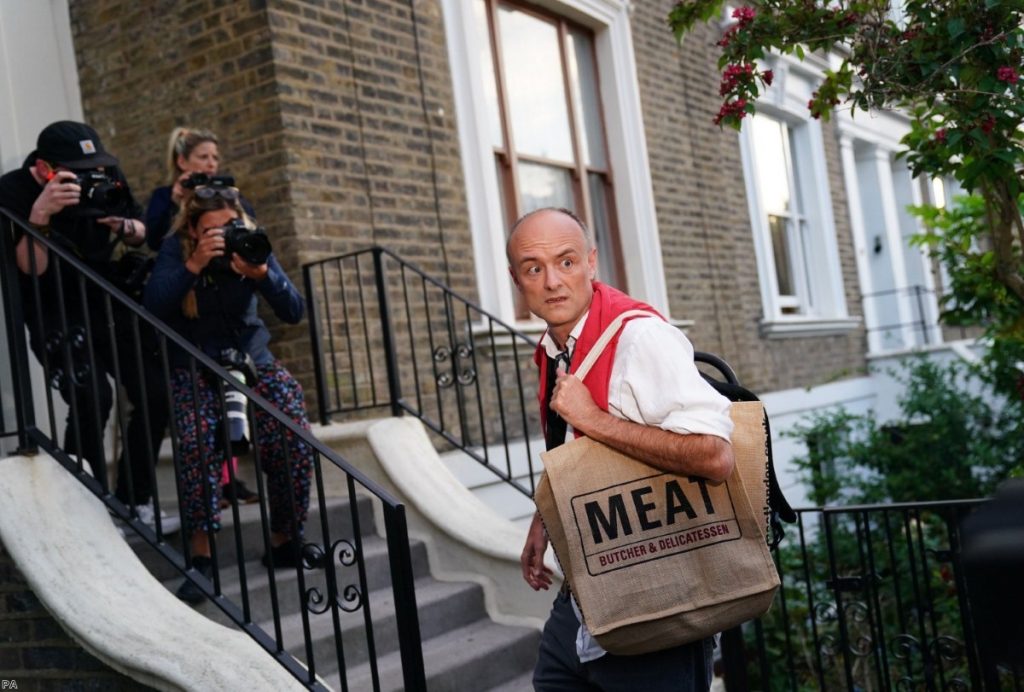 Dominic Cummings arrives at his north London home yesterday after his press conference in Downing Street. 