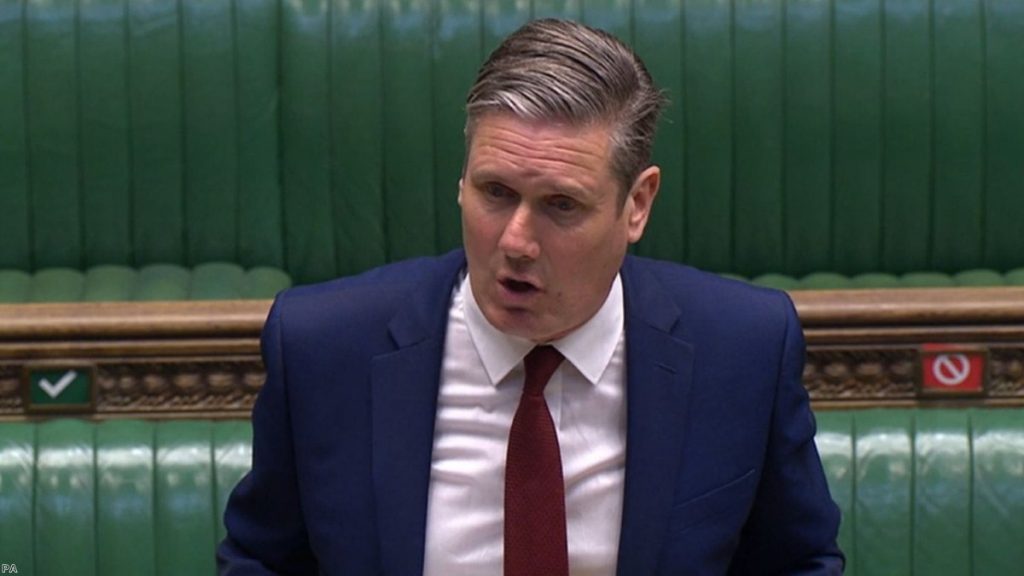 Starmer addresses the Commons during PMQs today.  