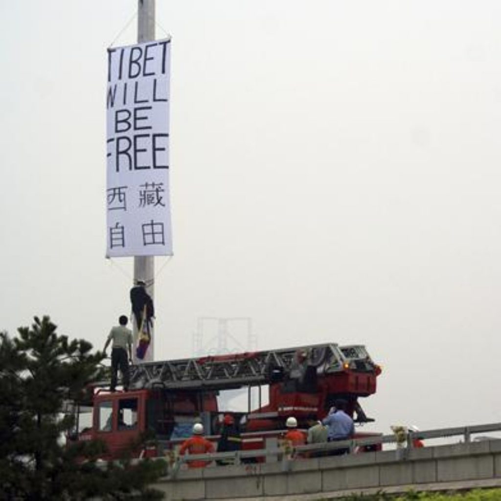 The Tibetan protest outside the birdnest staduim