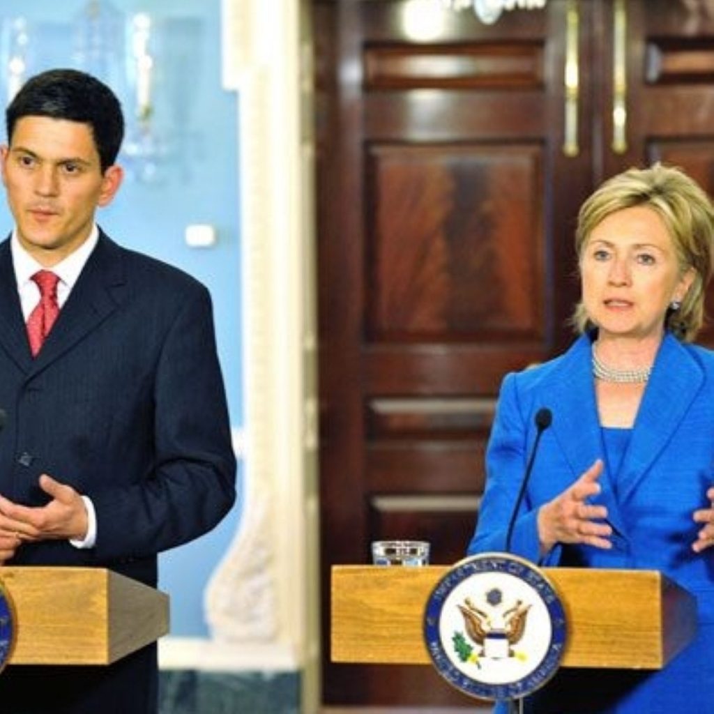 The pair share a platform during a visit to the US