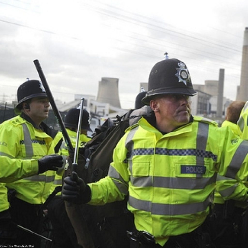 Police move in to a climate camp in 2009. Authorities have warned of a campaign for civil disobedience over fracking. 