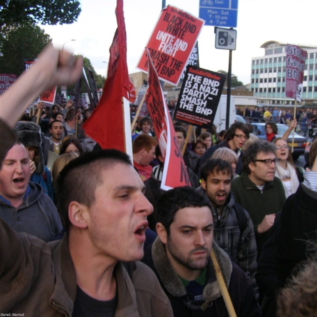 Anti-BNP activists in London.  The party is seen as being in decline but it still raises heated debate.