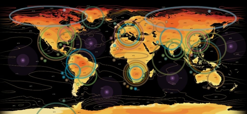 A climate change map from the Met Office highlighting the worst-affected areas