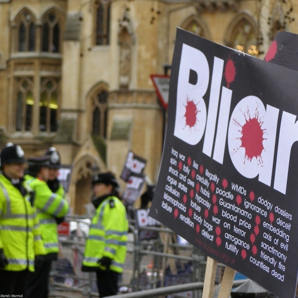 Protestors vent their anger outside the iraq inquiry