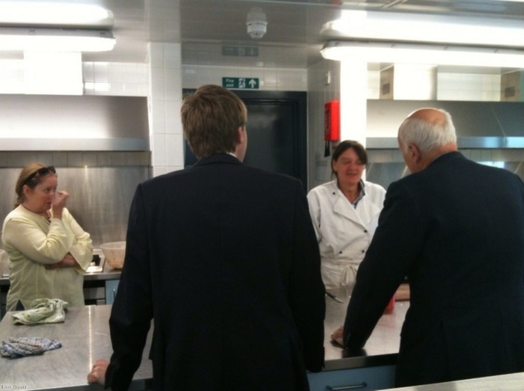 Iain Duncan Smith visits a homeless shelter with Winchester MP Steve Brine during the election campaign