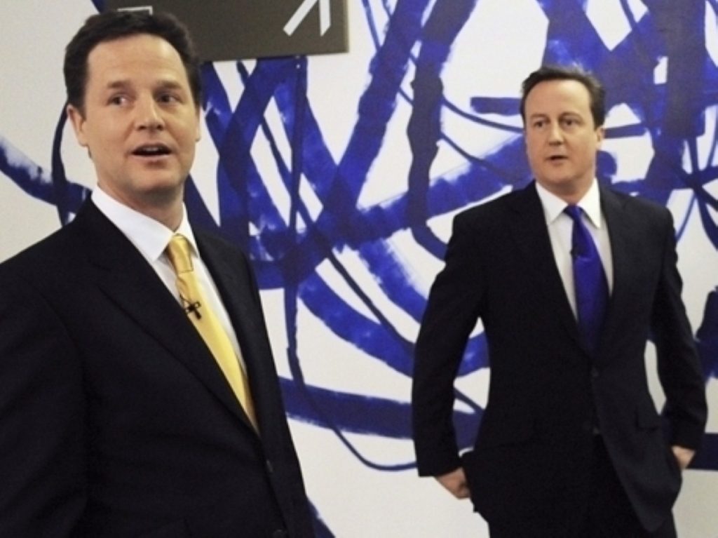 Nick Clegg and David Cameron before the second leaders