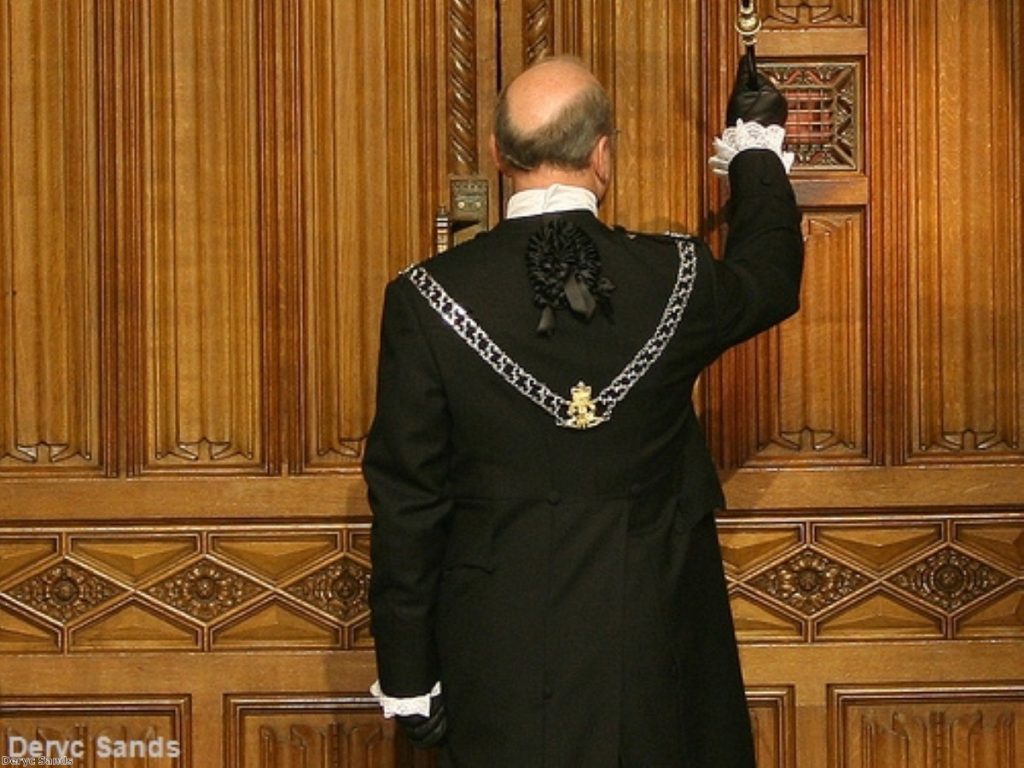 Black Rod knocks on the door of the Commons. The evening