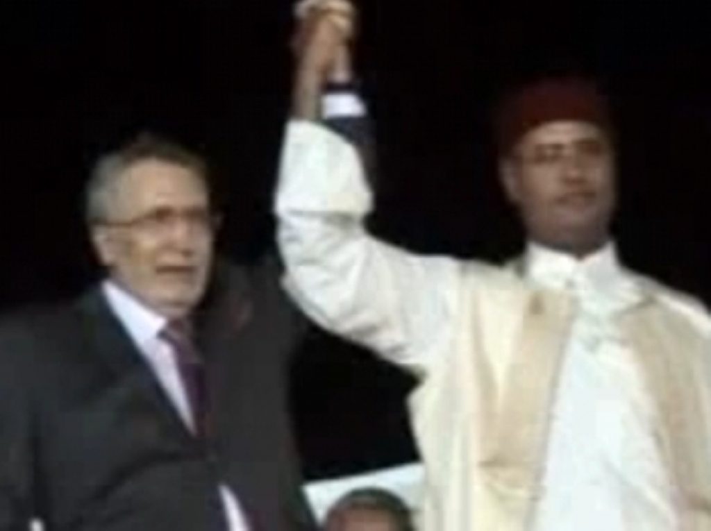 Megrahi (l) with Libyan leader Mu