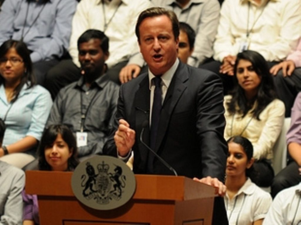 David cameron making his speech in India