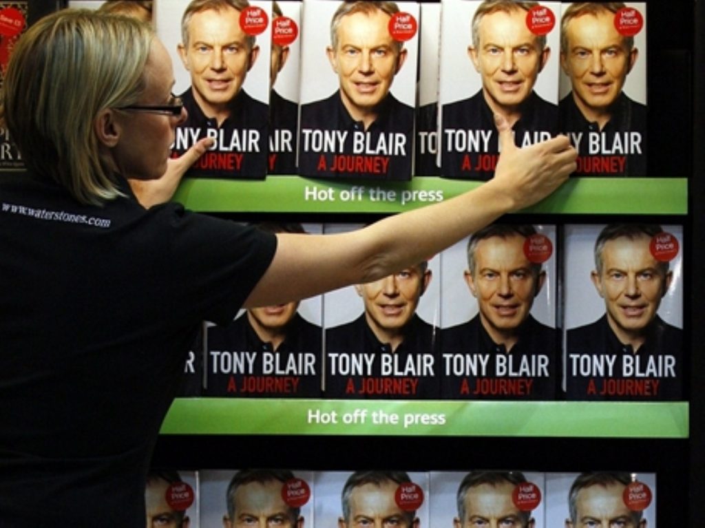 Copies of Tony Blair's book are laid out in a bookshop in London